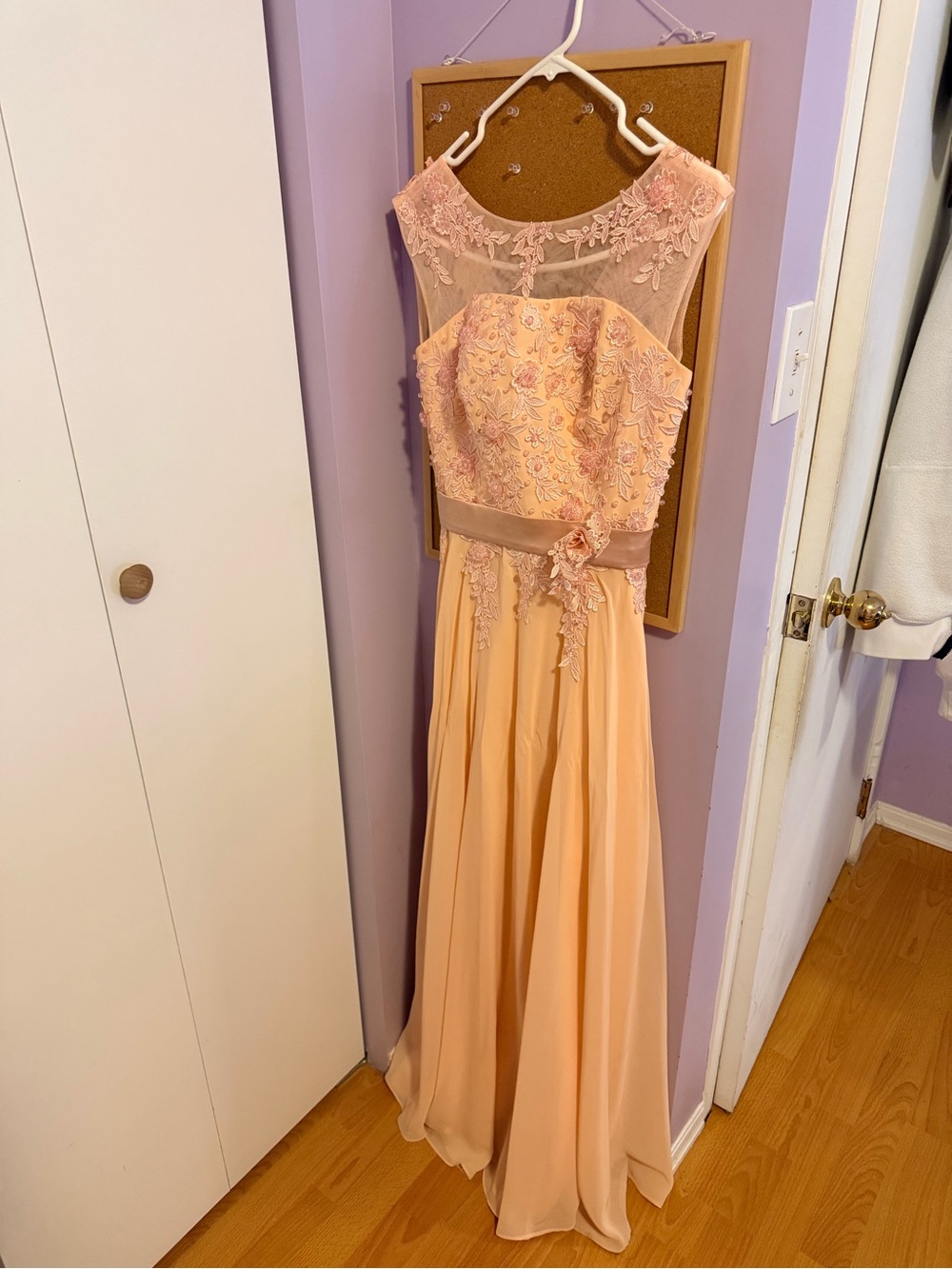 Girls' Peach Lace Appliqué Chiffon Dress